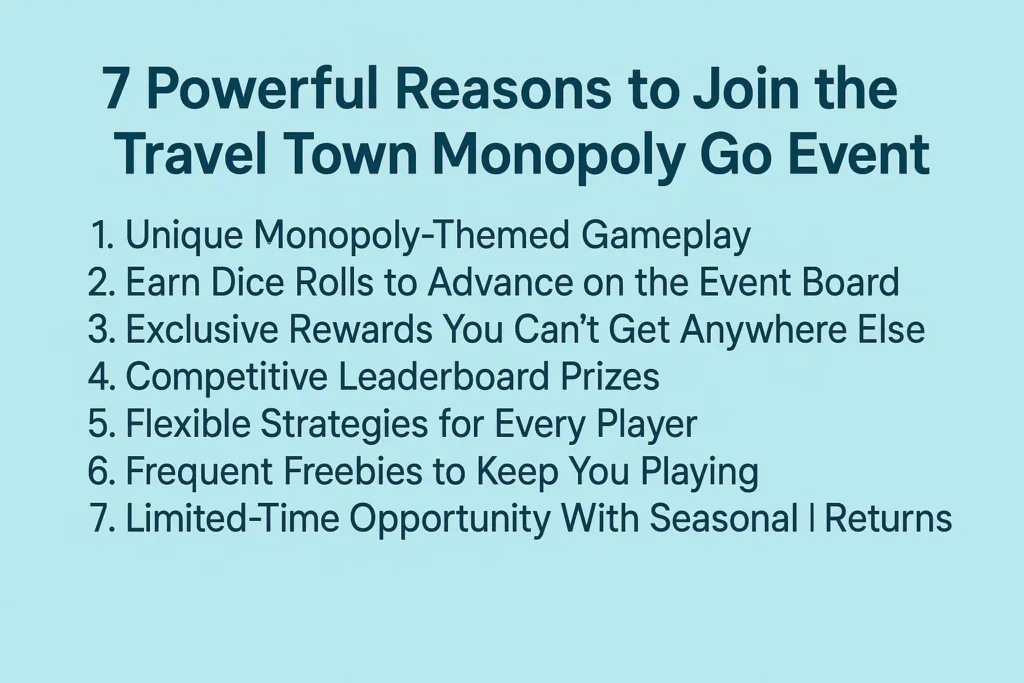 7 Powerful Reasons to Join the Travel Town Monopoly Go Event